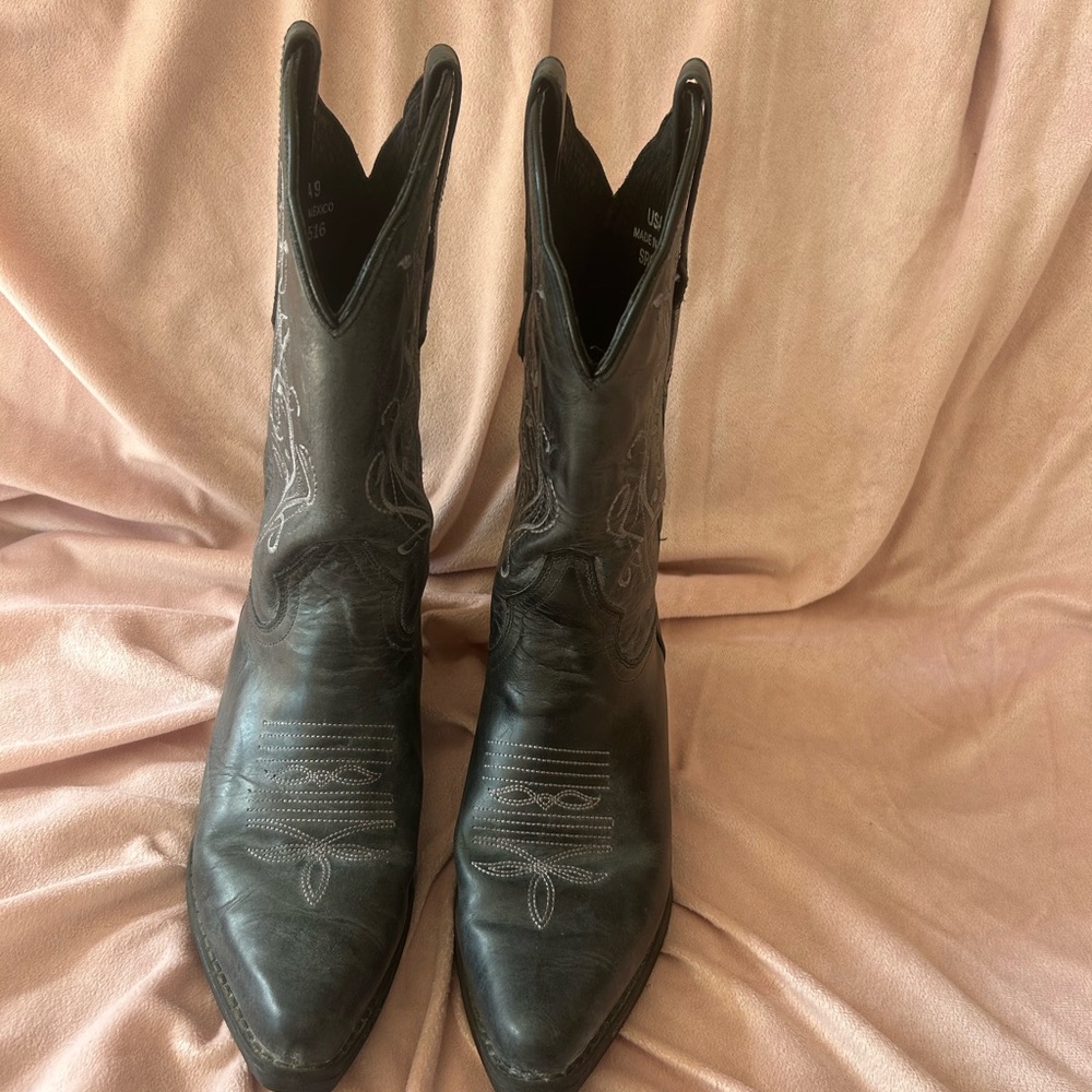 Black Leather Heeled Boots